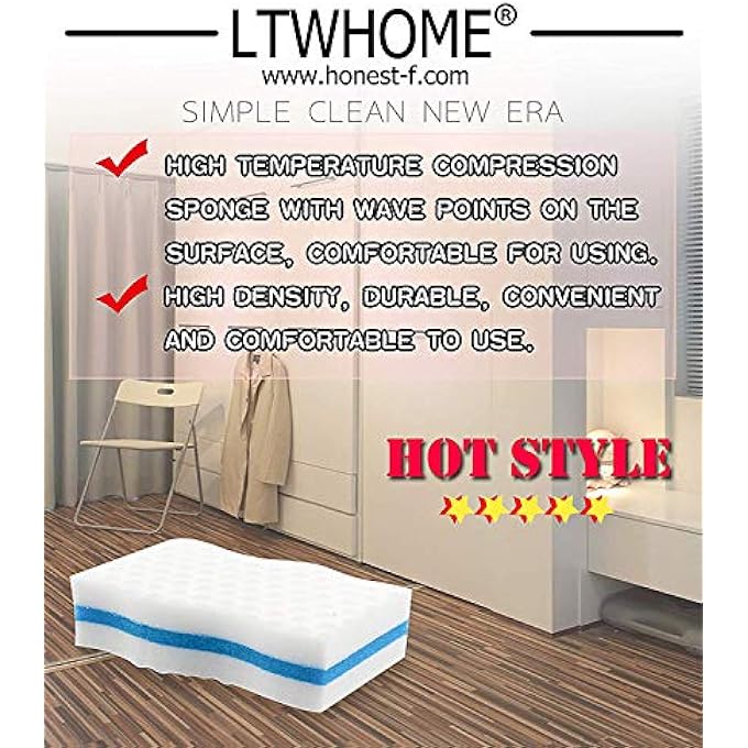LTWHOME MAGIC SPONGE DIRT ERASER IN WAVE SHAPE, DURABLE, TEMPERATURE RESISTANT 100 X 60 X 25 MM (PACK OF 20) - Image 2
